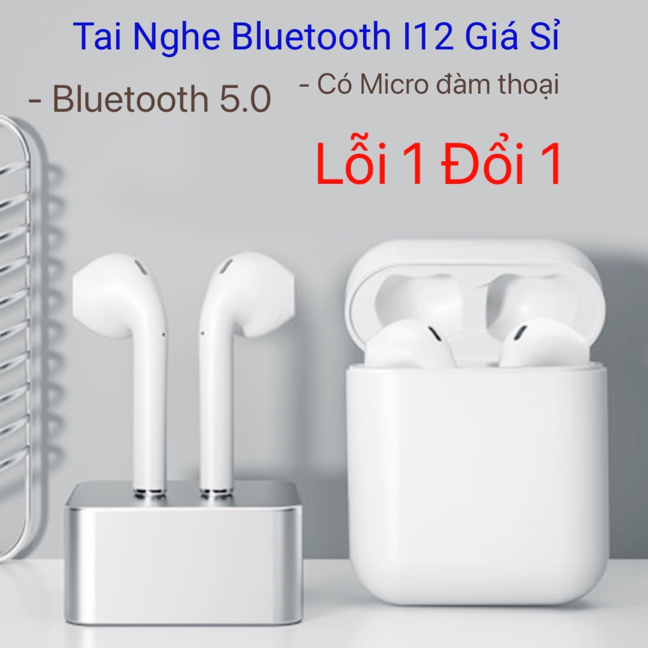 Tai nghe bluetooth i12 TWS 5.0 bản Quốc tế âm thanh chuẩn HIFI tai nghe không dây i12 dùng cho IOS Android