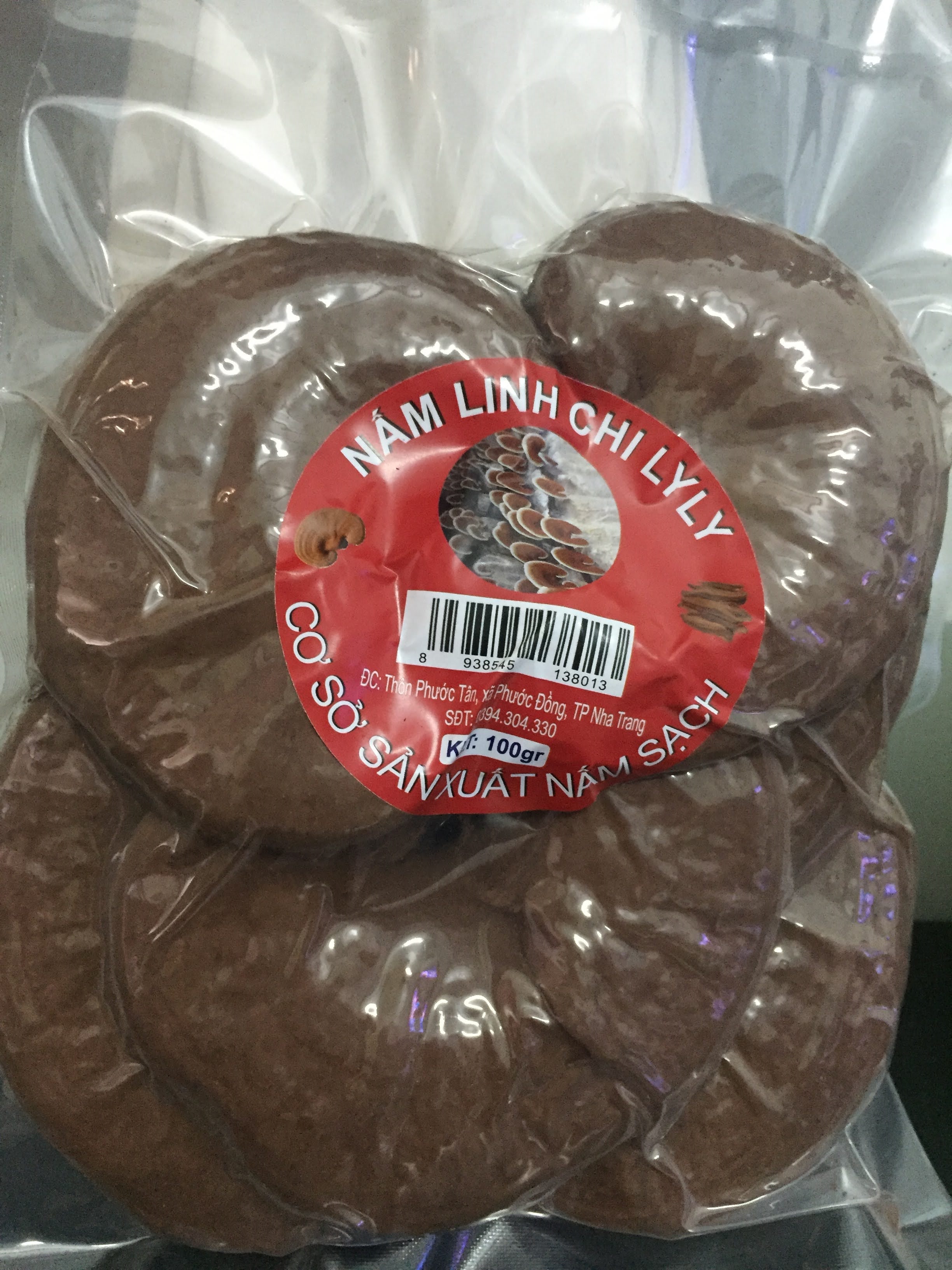 Nấm Linh Chi Đỏ Nguyên Bào Tử, Hàng Việt Nam gói 100g nguyên tai, Hút chân không
