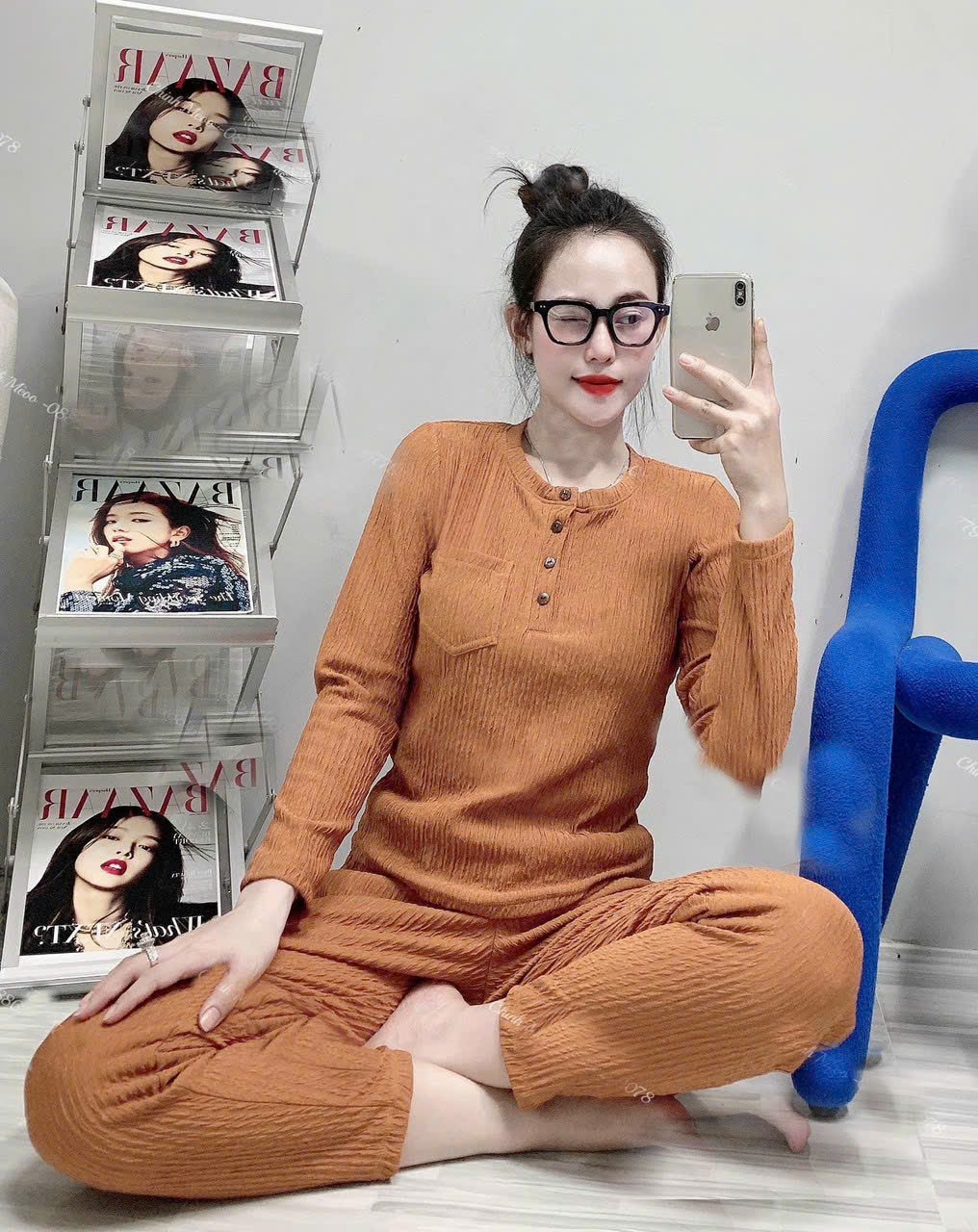Đồ bộ xốp trơn mặc ở nhà, dạo phố, quần legging ôm và áo nữ tay dài cài nút, set bộ sang chảnh nhiều màu