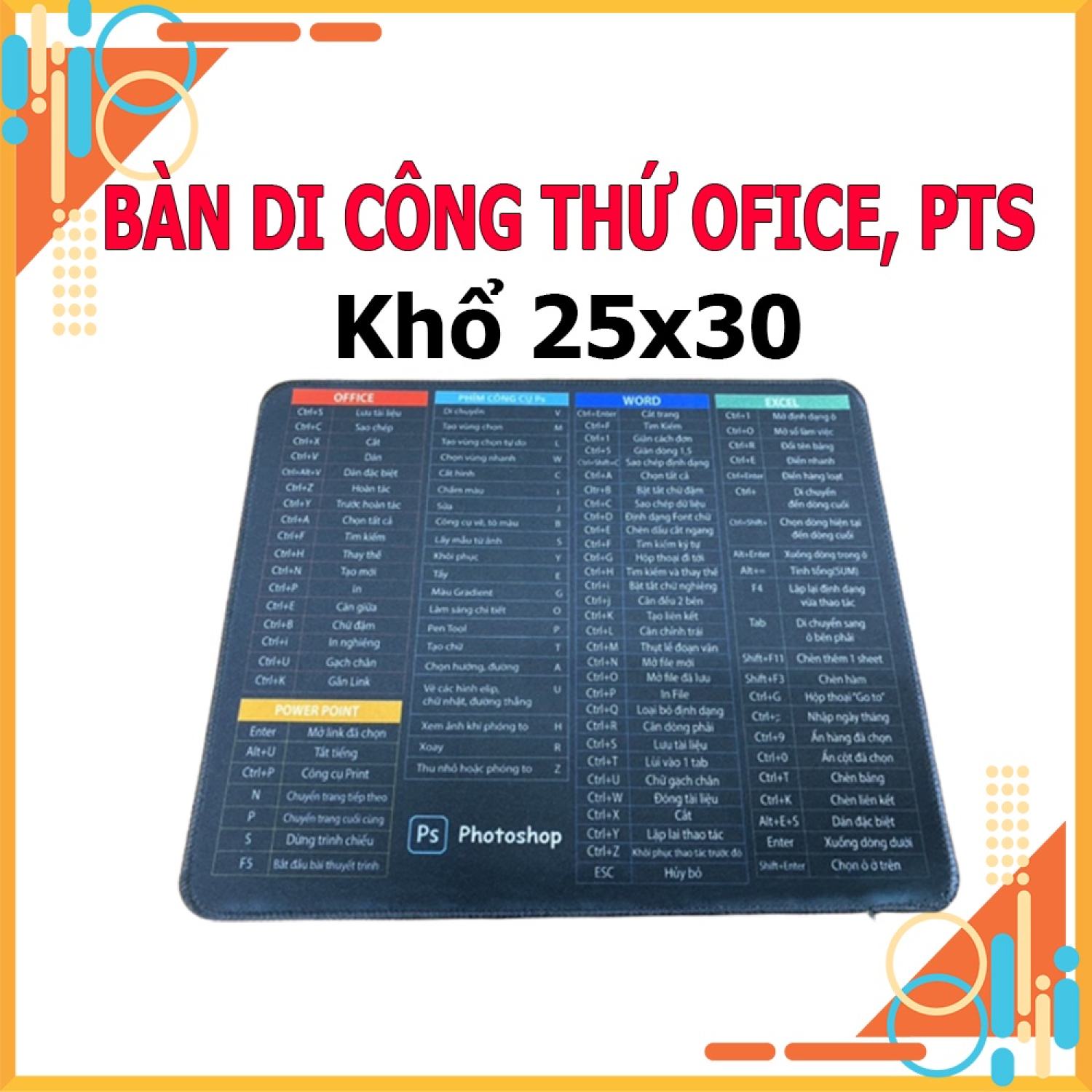 Lót chuột in phim tắt excel, ms-office, photoshop, word, pad mouse , các phím tắt chuột pad