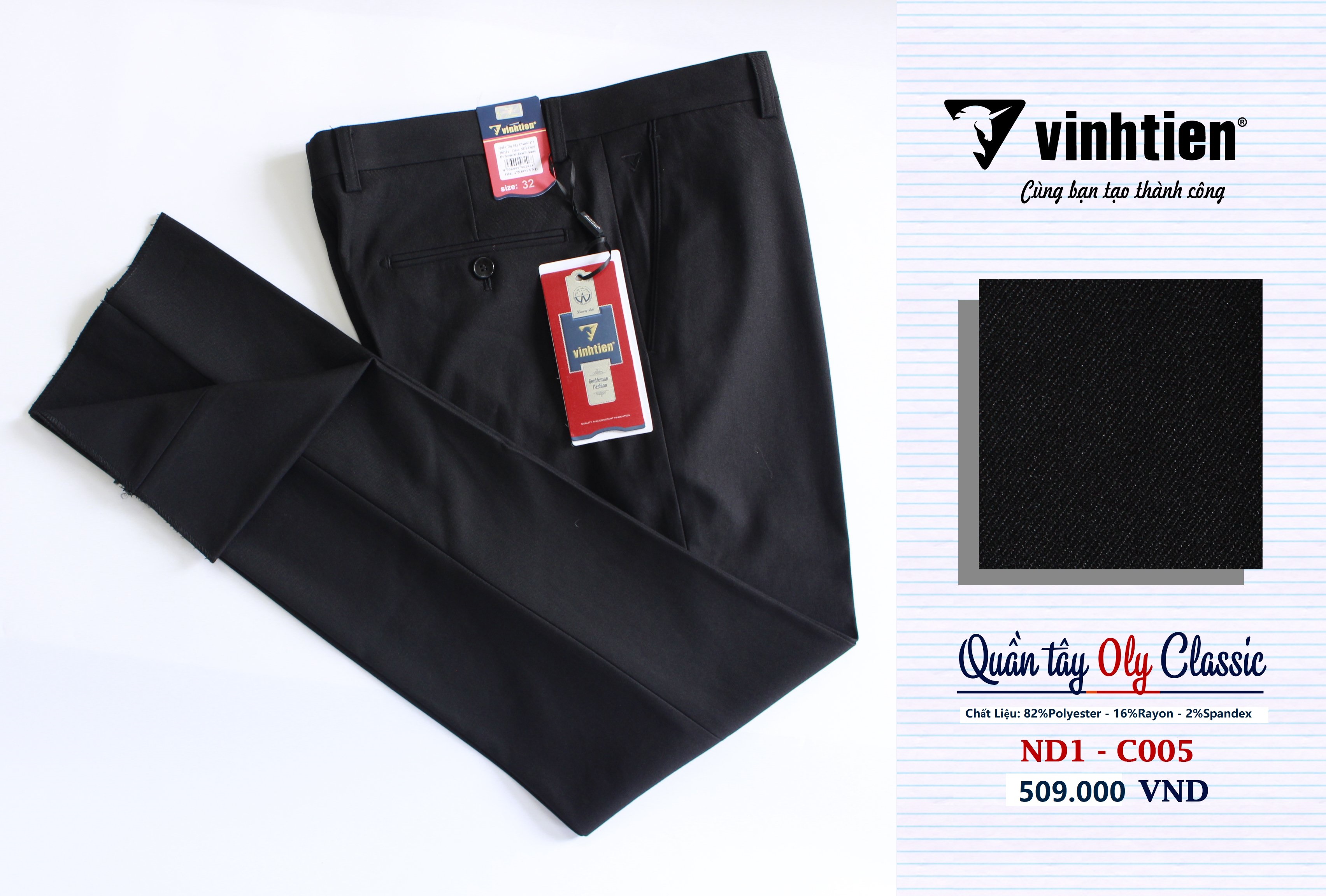 Quần tây nam cao cấp 0ly classic vĩnh tiến 509