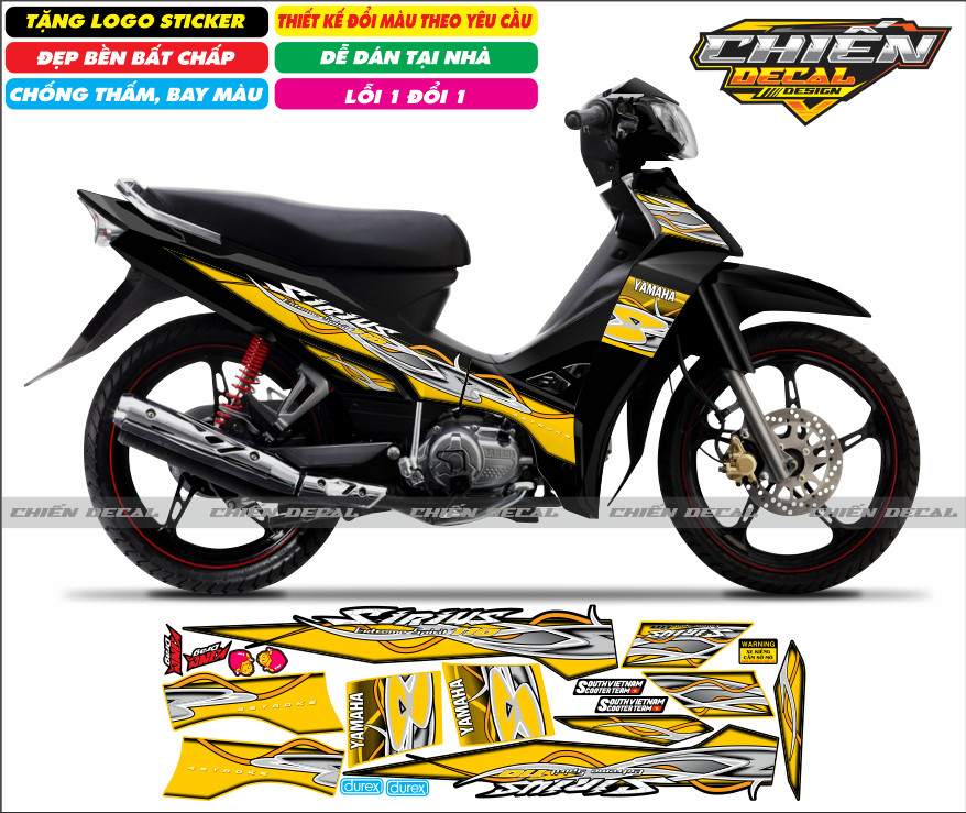 Tem rời xe sirius RC 110cc - 50cc mẫu tem lửa chế - nhiều màu lựa chọn (tem 3 lớp cao cấp)