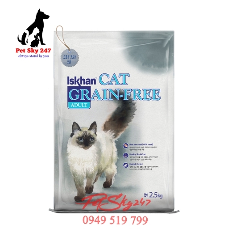 Thức Ăn Hạt Cho Mèo Lớn Ngừa Dị Ứng Iskhan Cat Grain Free Adult Gói 2.5kg