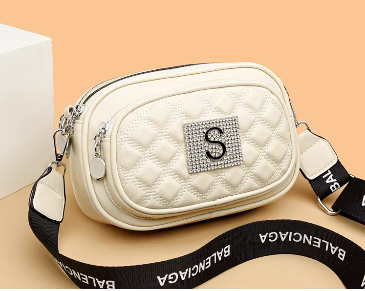 Túi xách nữ đeo chéo dây bản to chữ S1 trám mềm đính đá da mềm đẹp