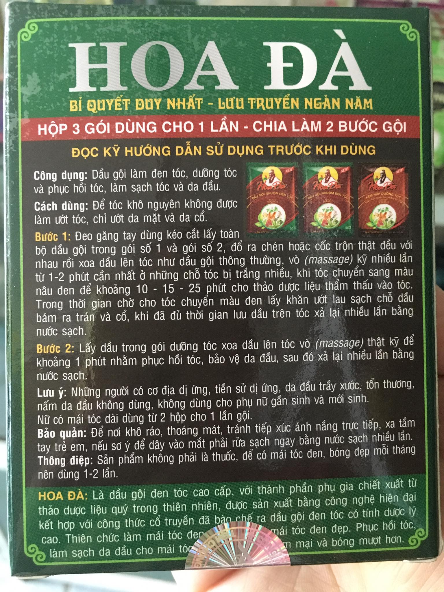 DẦU GỘI ĐEN TÓC HOA ĐÀ HỘP 3 GÓI