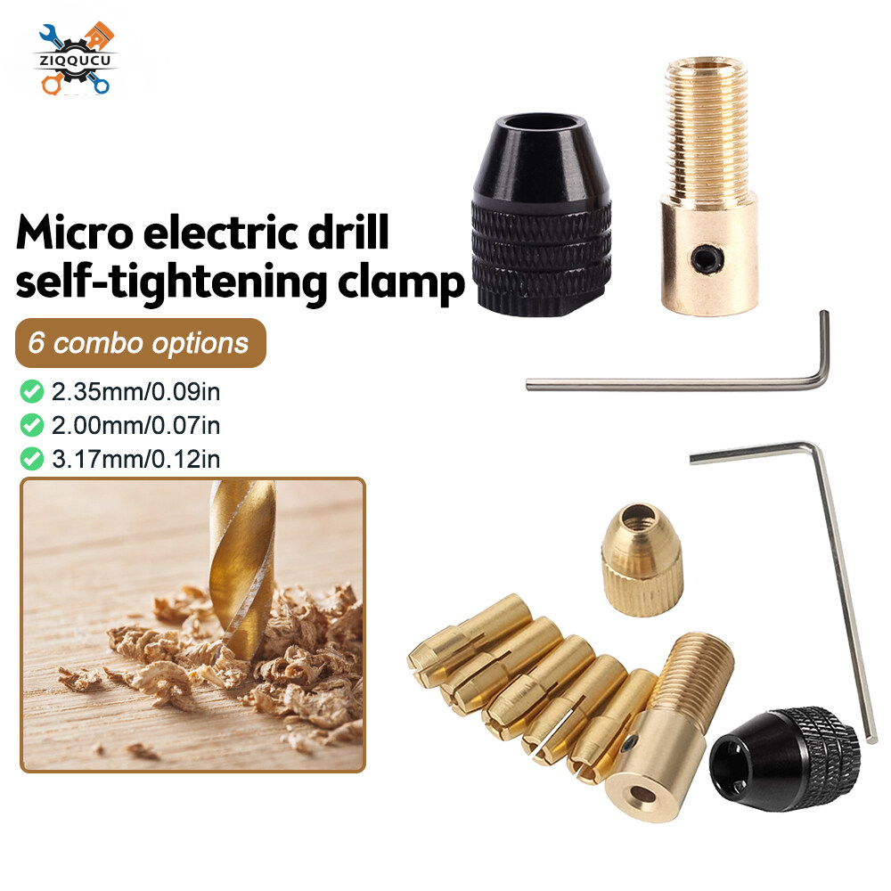 Ziqqucu Mini 0.5-3mm Drill Chuck Adapter Bit Clamp Socket Set Micro Collet Chuck Brass Tools for Woodworking
