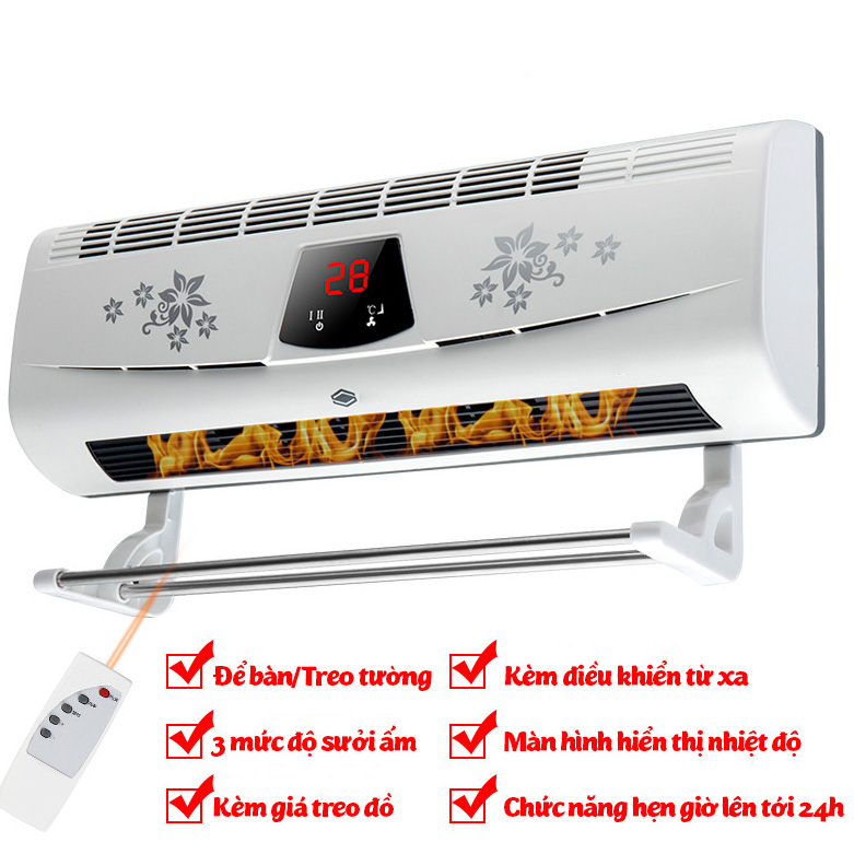 Máy sưởi gốm Dilipu BPT-4502 để bàn hoặc treo tường phòng tắm phòng ngủ không gây khô da điều khiển trực tiếp hoặc từ xa