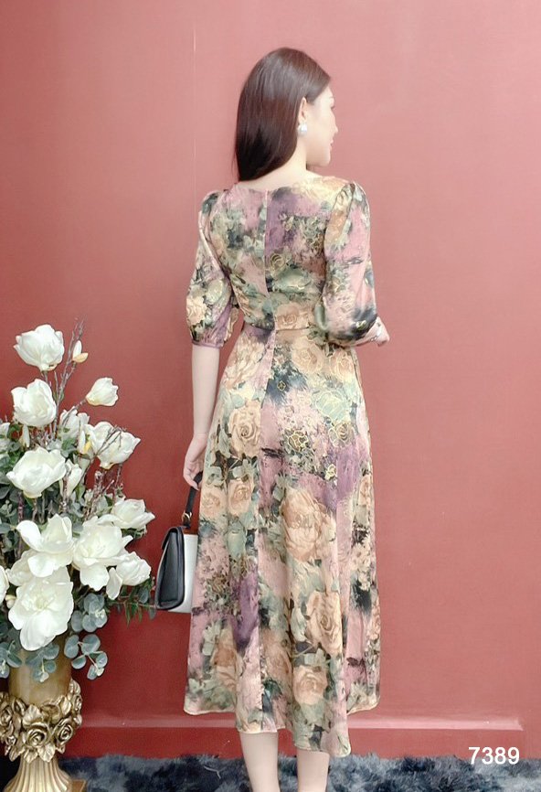 Đầm EMY EM7389 Xoè Lụa Vân Pháp LVP Tay Lỡ