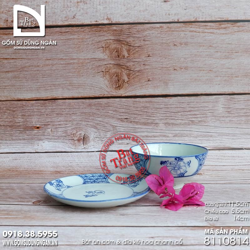Bộ bát đĩa chiết yêu Bát Tràng giả cổ