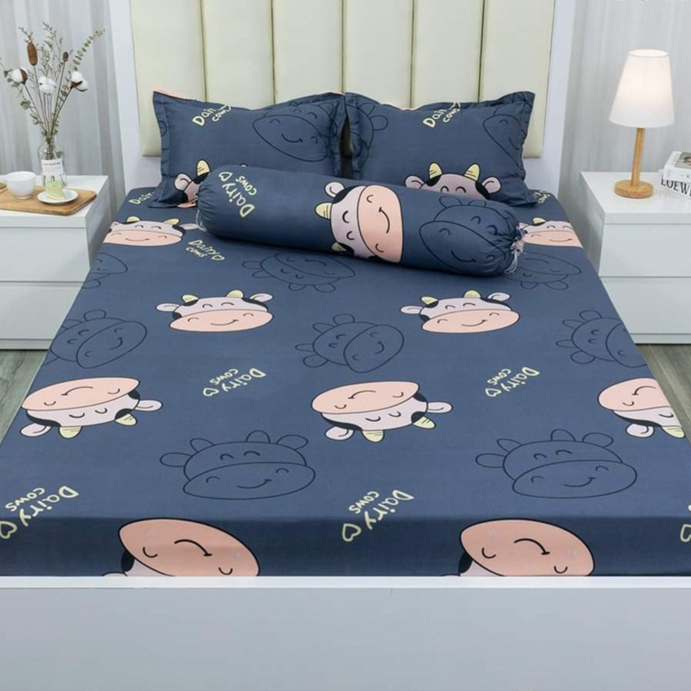 Ga chun bọc nệm vải cotton poly kích thước ga m2/m6/m8/2m2, 1 ga kèm 2 vỏ gối nằm mẫu kẻ đen