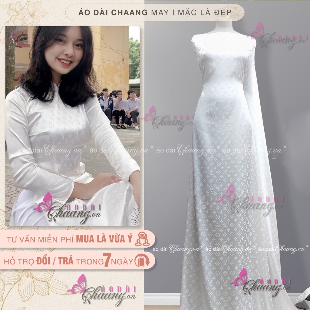 Áo dài Trắng Nữ Học Sinh đi học may sẵn vải áo dài Gấm LV đẹp