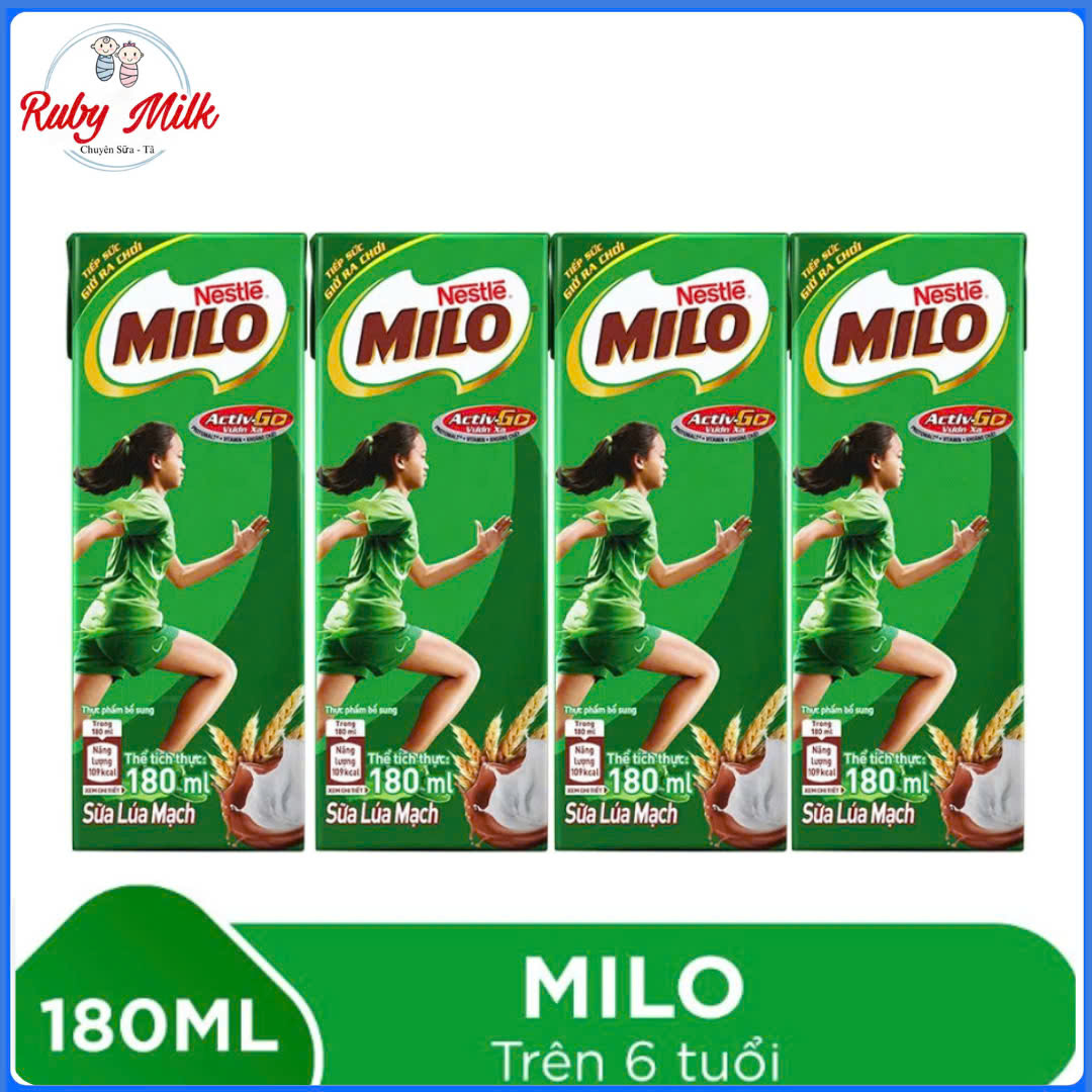 Lốc 4 hộp sữa Milo lúa mạch 180ml