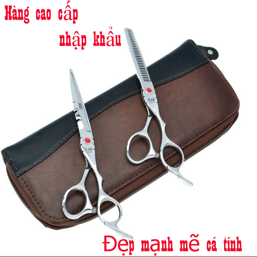 Bộ 2 kéo cắt tỉa tóc kasho vqa2 6inch tay kéo vênh đơn giản, thép nhật cao cấp.