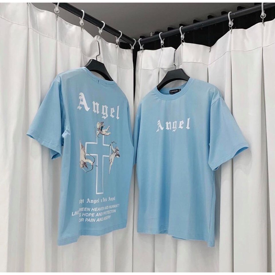 [HCM]Áo Thun ANGEL Unisex From Rộng Nam Nữ Hot Trend Độc Lạ Blackwhite1