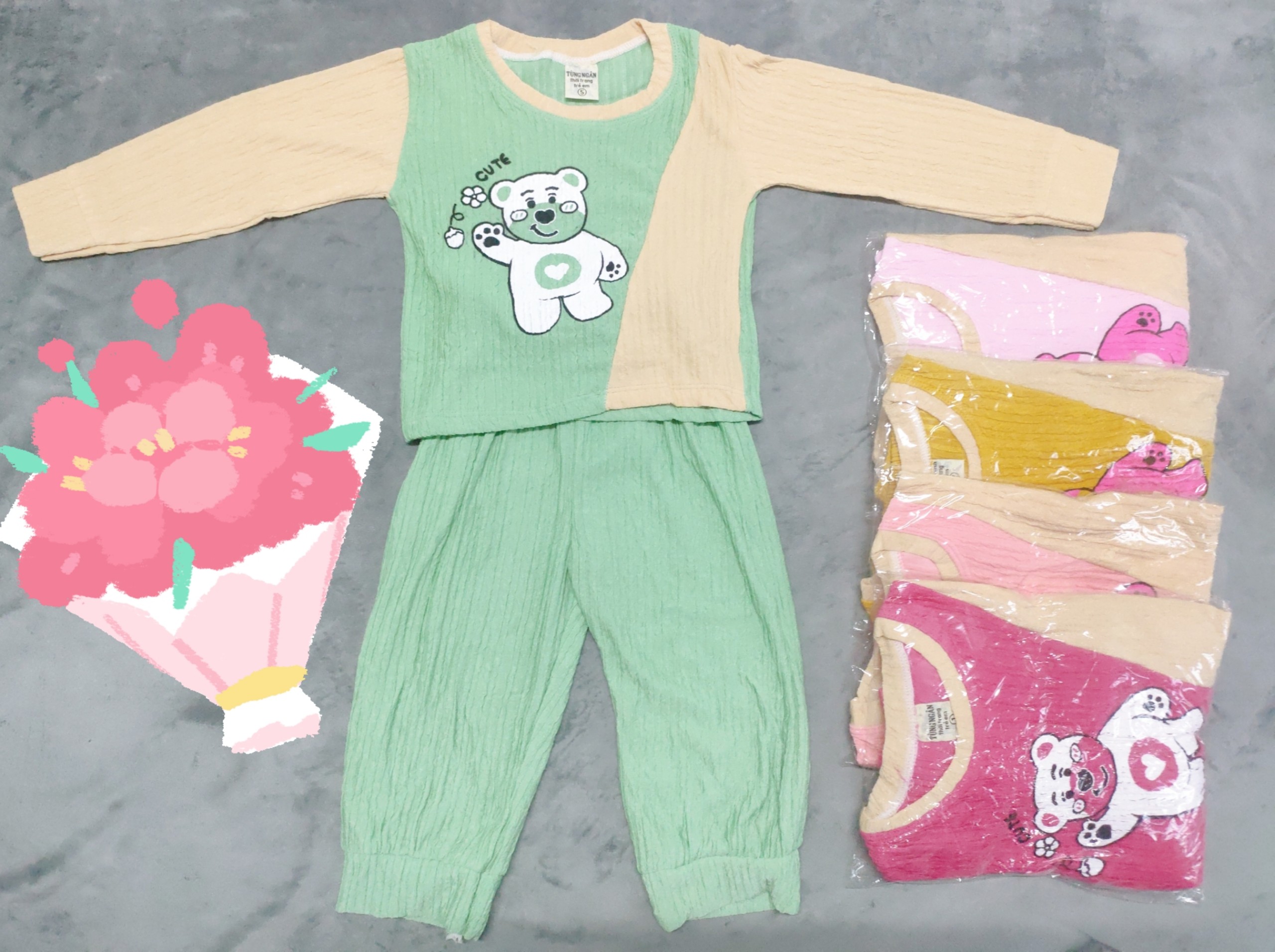 Bộ Tay Dài  Thun Xốp  Bé (6-14kg) (giao màu ngẫu nhiên)