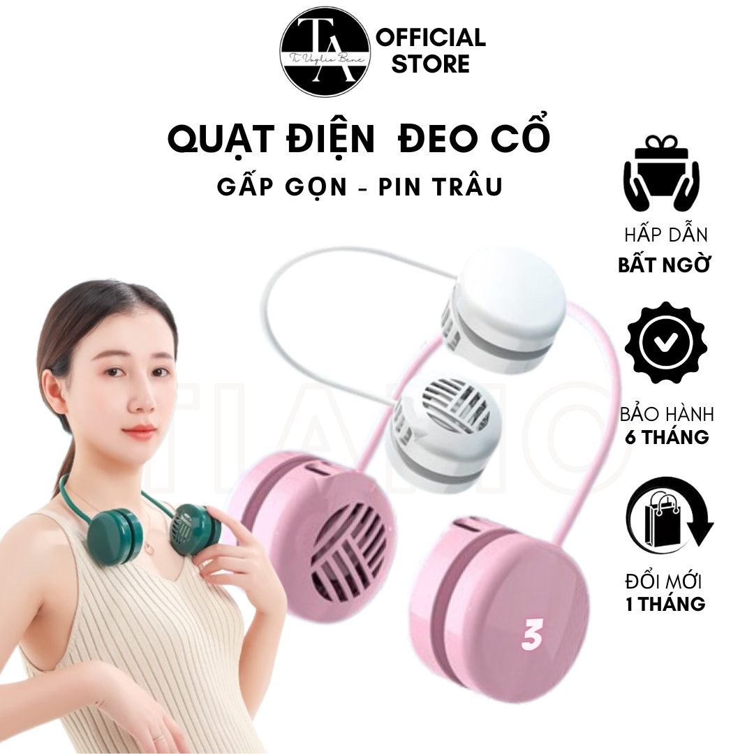 Quạt Mini Đeo Cổ Không Cánh Cao Cấp Gió Đảo Chiều 360 Độ Siêu Hot, Quạt Quàng Cổ 3 Tốc Độ Gió Cực Mạnh Dây Sạc USB, Quạt Tích Điện Pin Trâu Quạt Đeo Cổ Nhỏ Gọn Tiện Lợi - TIAMO