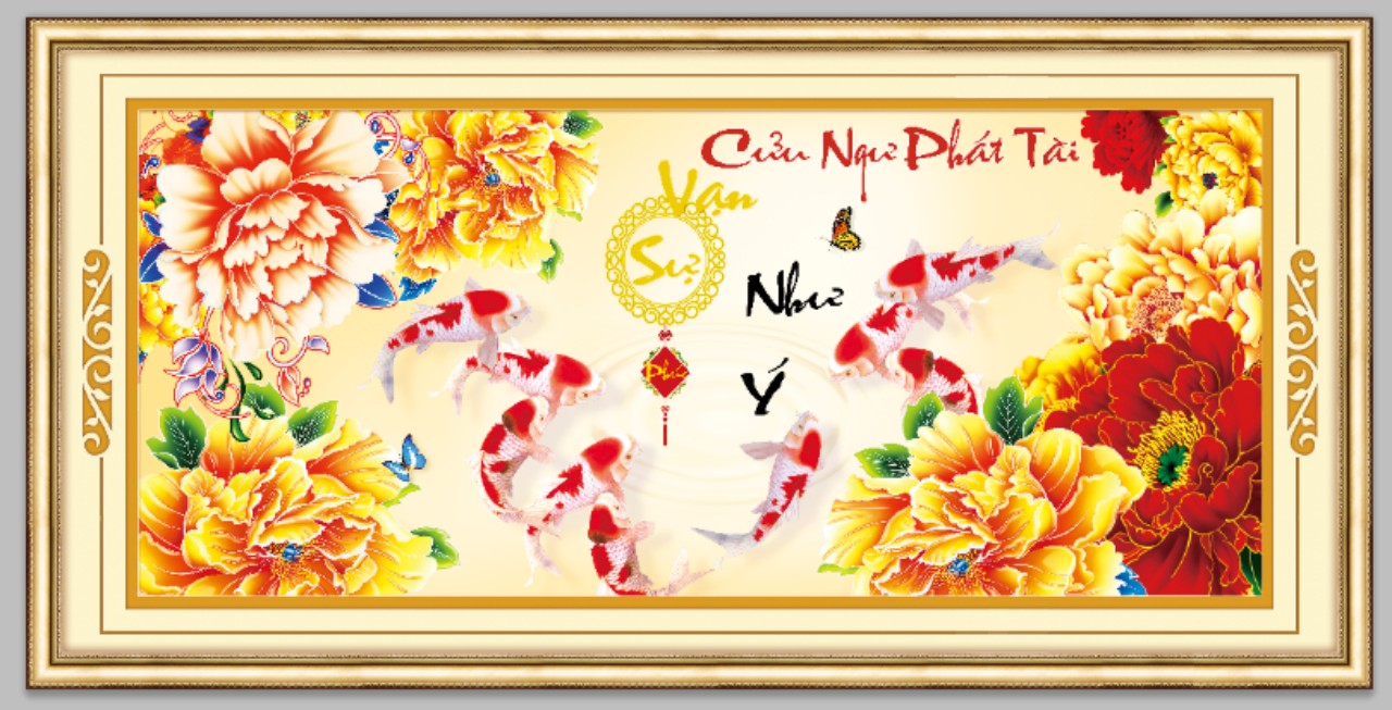 Tranh thêu chữ thập cá cửu ngư phát tài 3d ailuo al53573 |105x50cm|