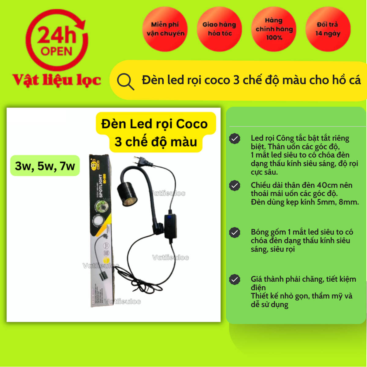 Đèn Led Rọi Coco 3 Chế Độ Màu Cho Bể Cá