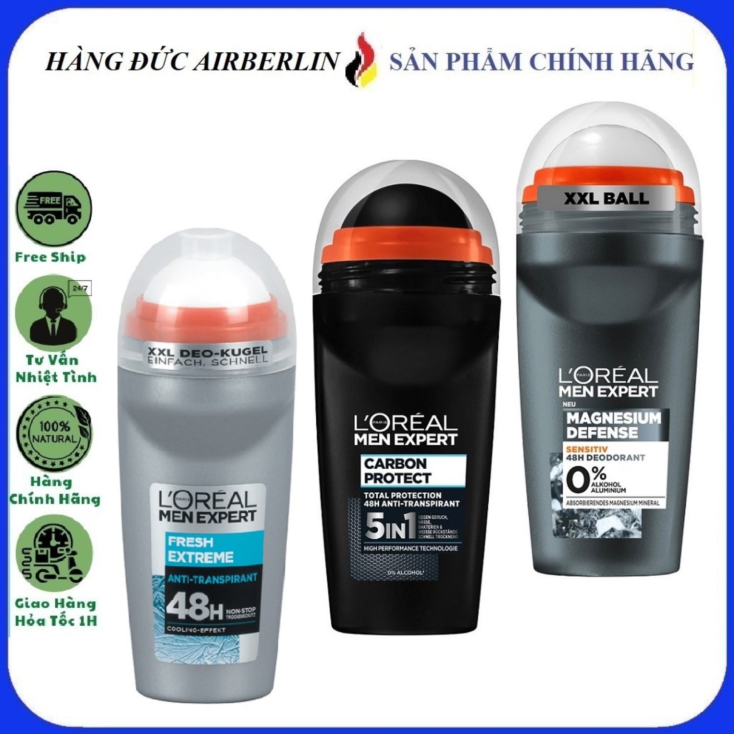 [Hàng Đức chính hãng.HN] Lăn khử mùi L'oreal Men expert 48H- 96H và 5in1{hangducairberlin}