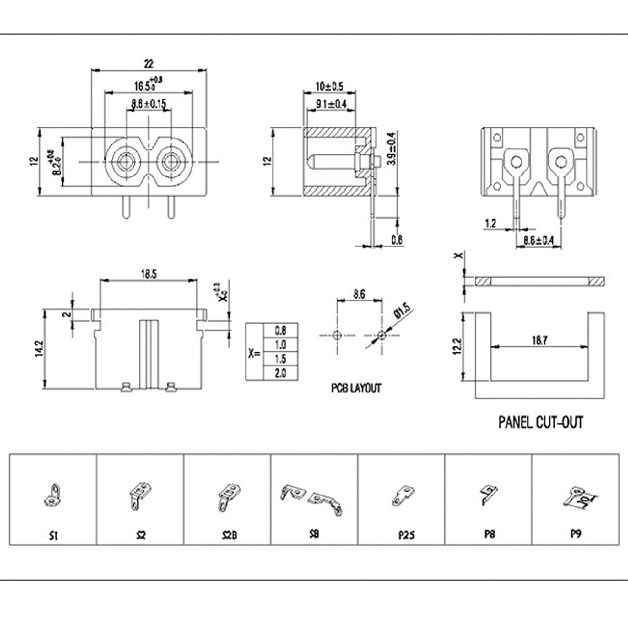 Ổ cắm nguồn số 8 gắn PCB