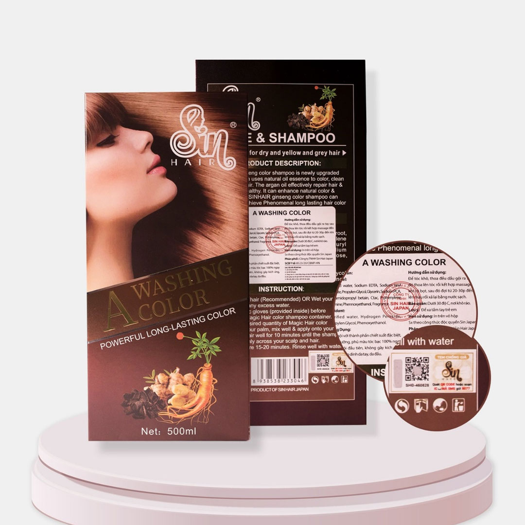 Dầu gội Phủ Bạc Nhật Bản Sin Hair 500ml nhuộm đen tóc không phai màu không độc hại MÀU ĐEN - NÂU