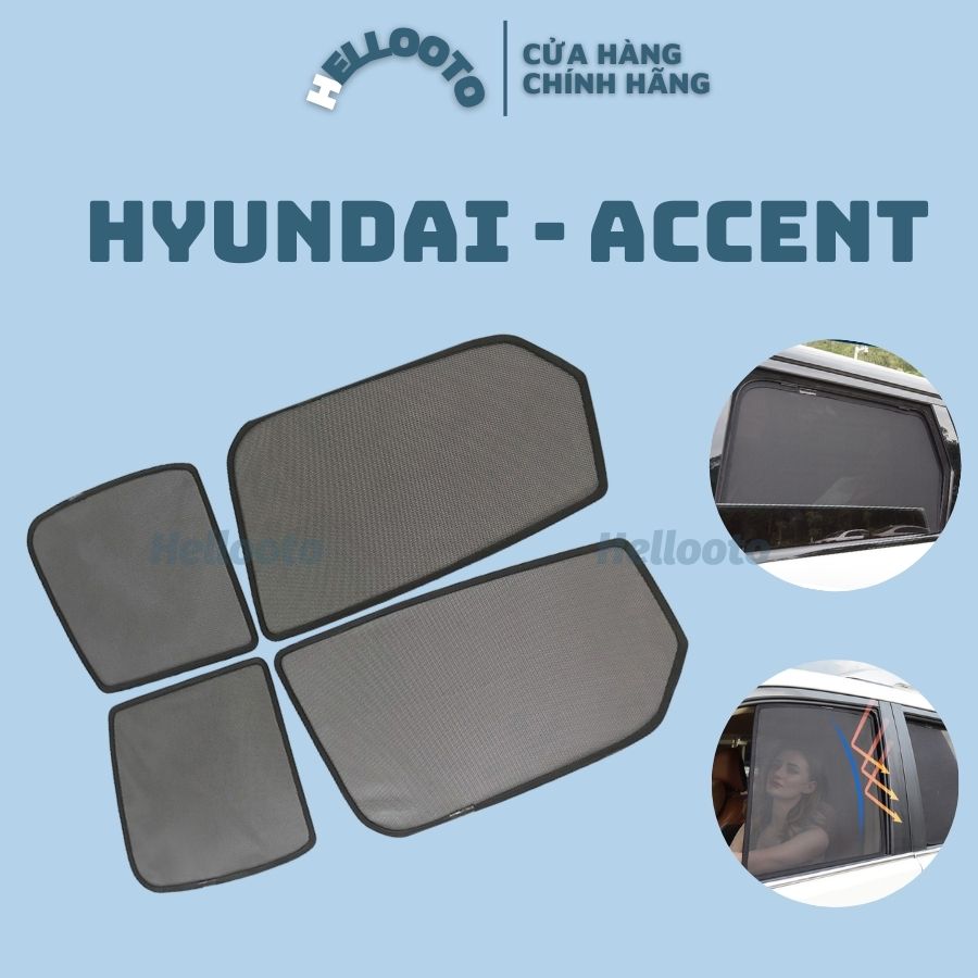 Rèm Che Nắng Nam Châm Xe Accent 2014 đến 2022- Bộ 4 Tấm, Khung Rèm Tích Hợp Sẵn Nam Châm, Vừa Zin Cho Xe, Tháo Lắp Đơn Giản Che Nắng Hiệu Quả