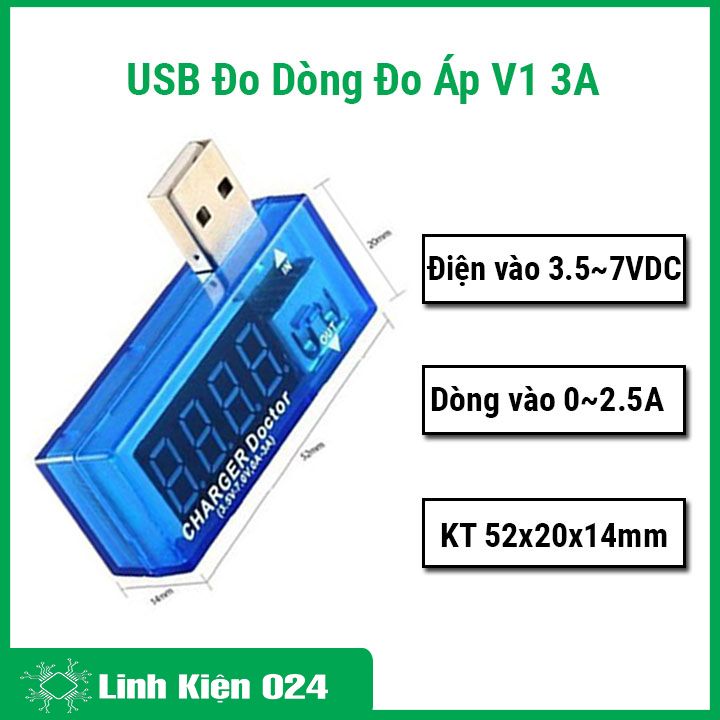 Mạch test điện thoại, sạc dự phòng - USB đo dòng đo áp V1