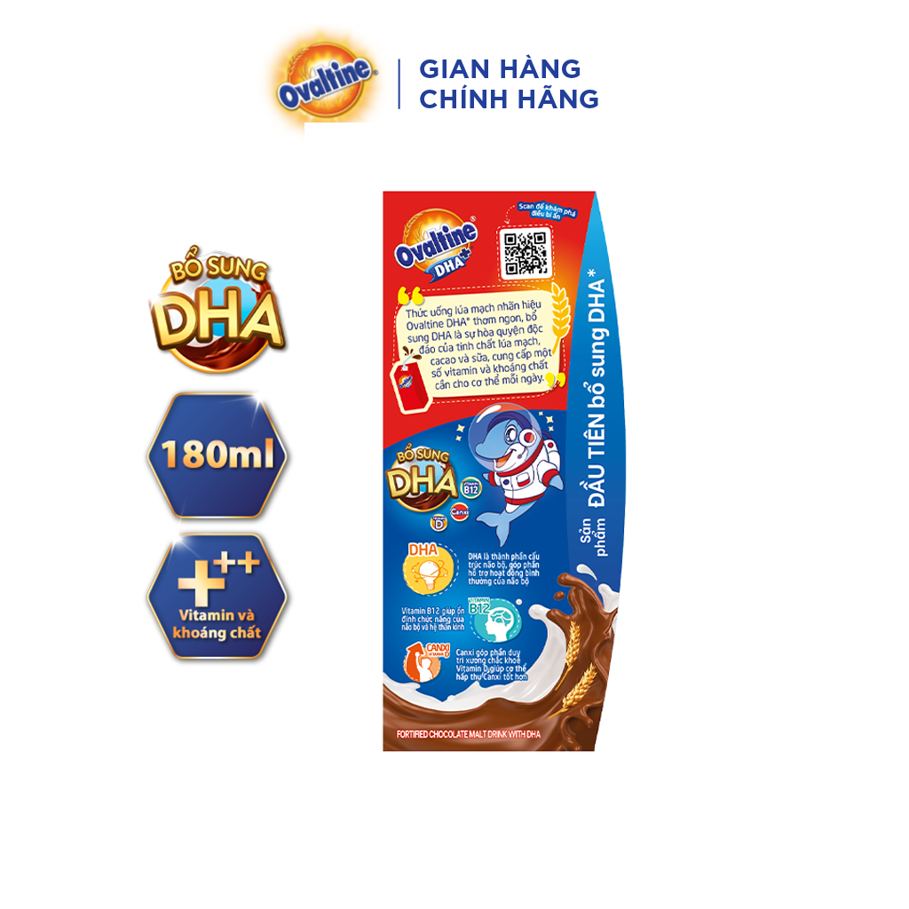 Thức uống lúa mạch hương vị sô-cô-la Ovaltine DHA+ (180ml x 4)