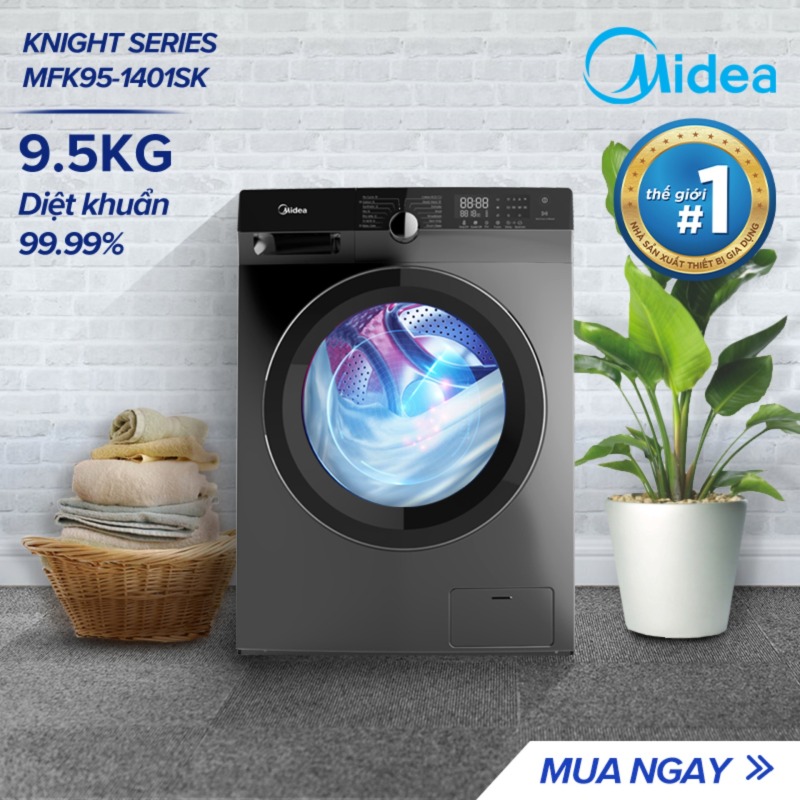 Bảng giá Máy Giặt Cửa Trước Midea MFK95-1401 9.5kg (Trắng/Xám Bạc) - Dòng cao cấp - Tính năng diệt khuẩn đến 99% - 14 Chế Độ Giặt bảo vệ quần áo và sức khỏe của bạn - Hàng chính hãng - Bảo hành 2 năm Điện máy Pico