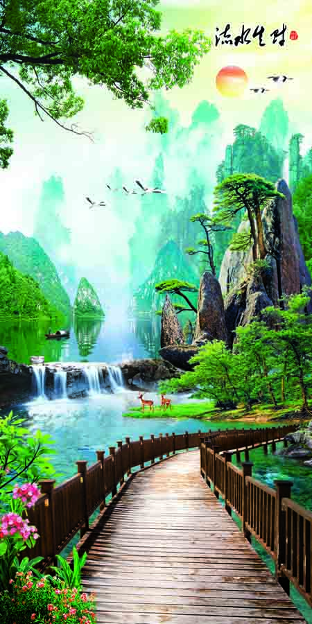 Tranh dán tường 3d sơn thủy khổ đứng
