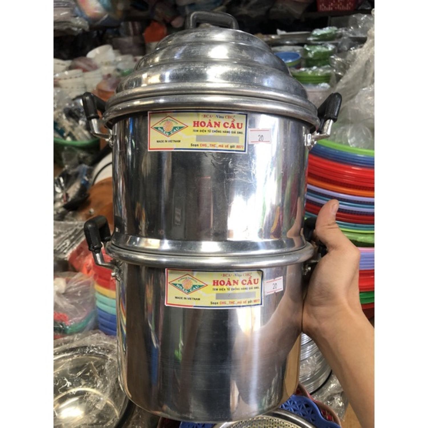 Chỏ hấp xôi nhôm xịn lᴏại 1 có tem chính hãng Hoàn Cầu hai tầng hấp bánh bao 20cm 22cm chỏ hấp há cảo hấp hải sản