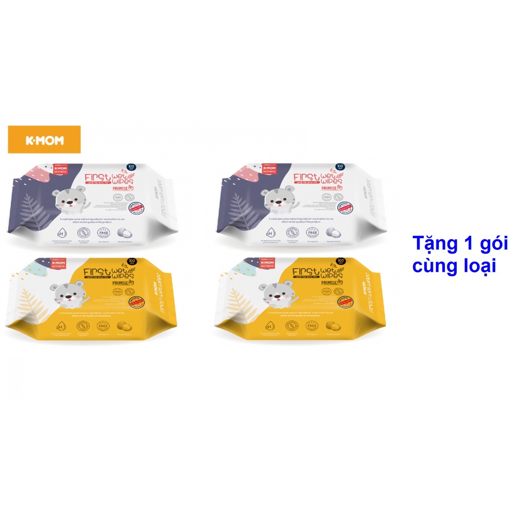 Combo 4 khăn giấy ướt cao cấp k-mom 100 tờ km13110 v841, tặng 1 gói cùng loại 70 tờ