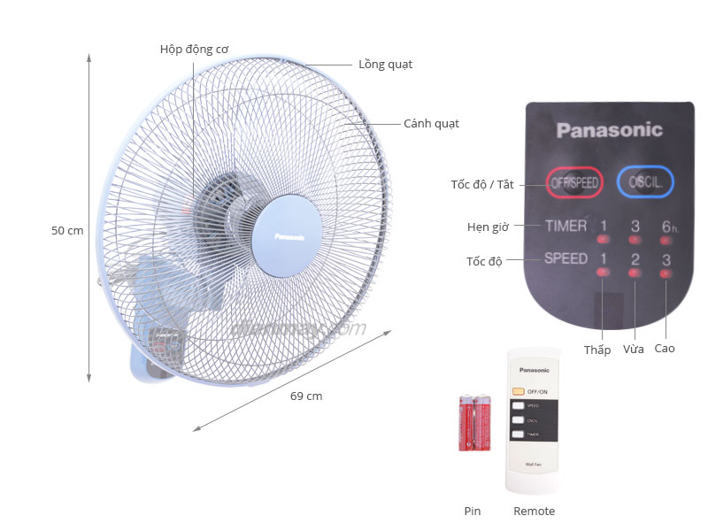 Quạt treo tường Remote Panasonic F-409MB ( hàng chính hãng, mới 100%)