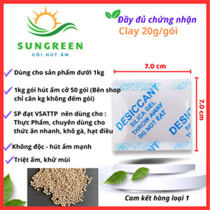 [HCM] 500Gr Gói Hút Ẩm Clay Desiccant - Loại 20 gram/gói - 25 Gói/Túi (Đất sét hoạt tính)