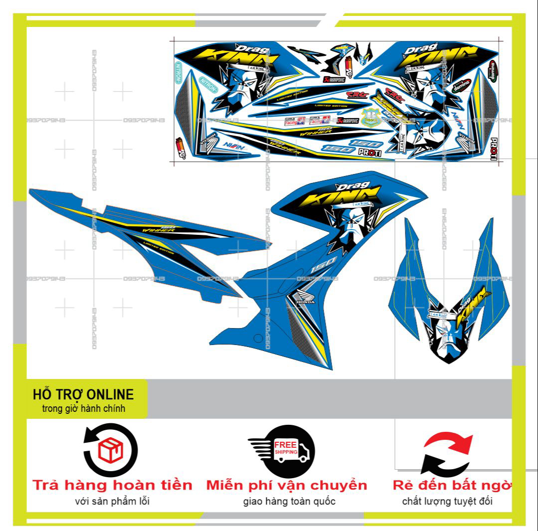 Freeship-- tem rời winner x king drag dán xe xanh