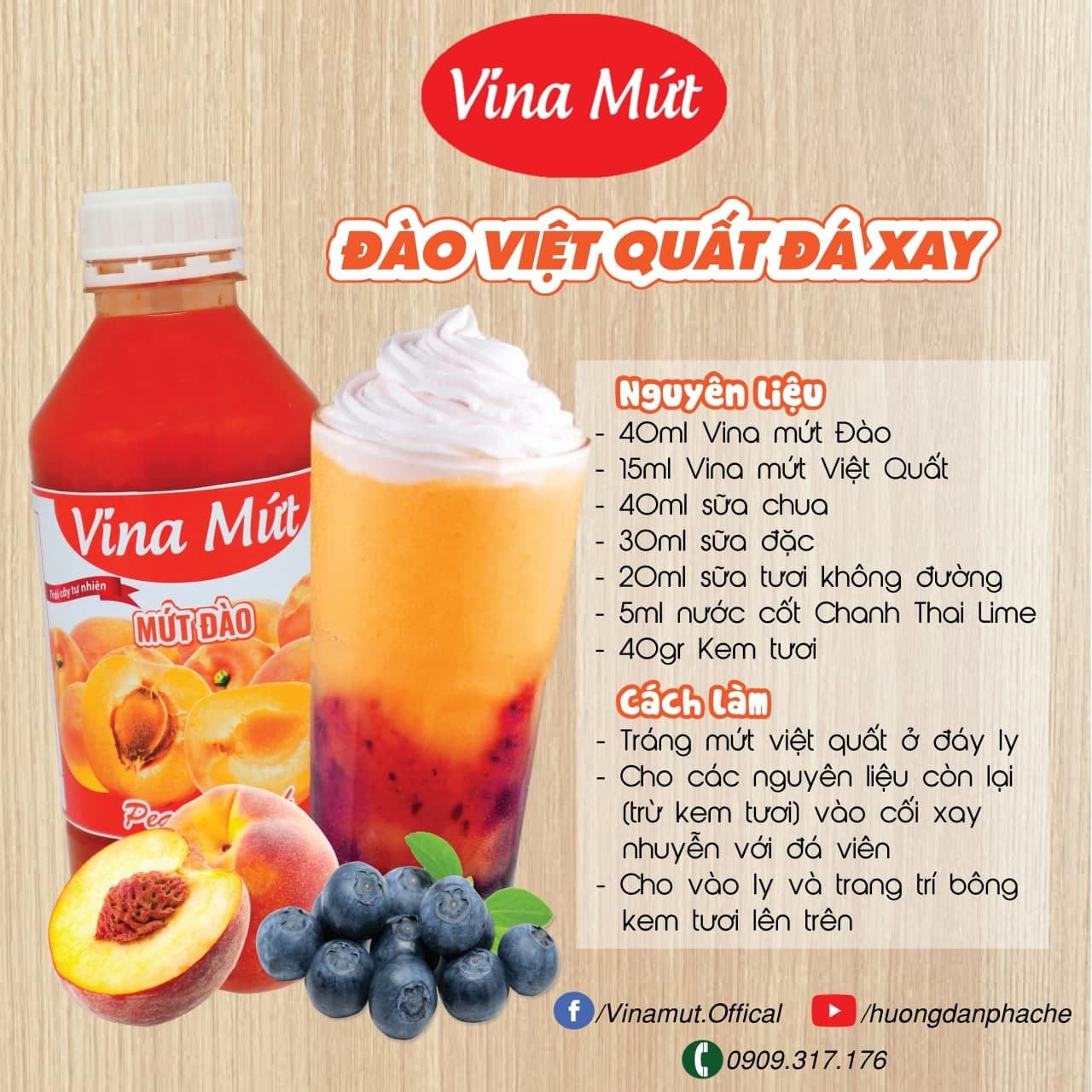 SINH TỐ ĐÀO VINA MỨT - 1000G
