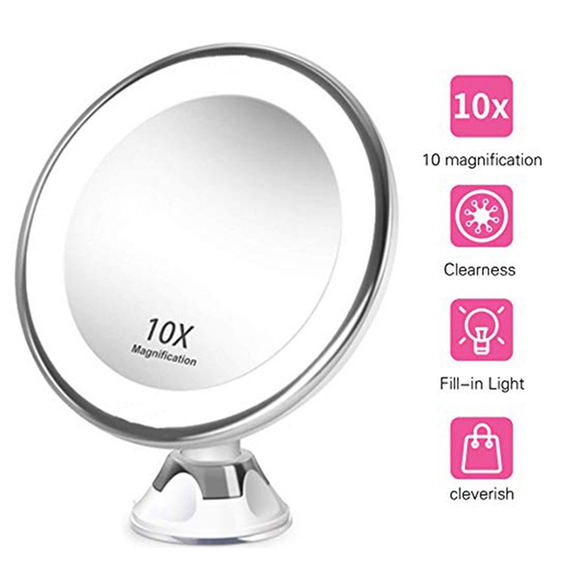 Makeup Vanity Mirror Portable with LED Light Suction Cup 360° Rotating Makeup Glass Home Desktop Bathroom Travel