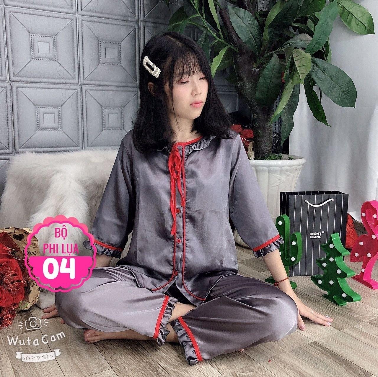 Đồ bộ phi lụa viền bèo quần dài tay lỡ size dưới 60kg