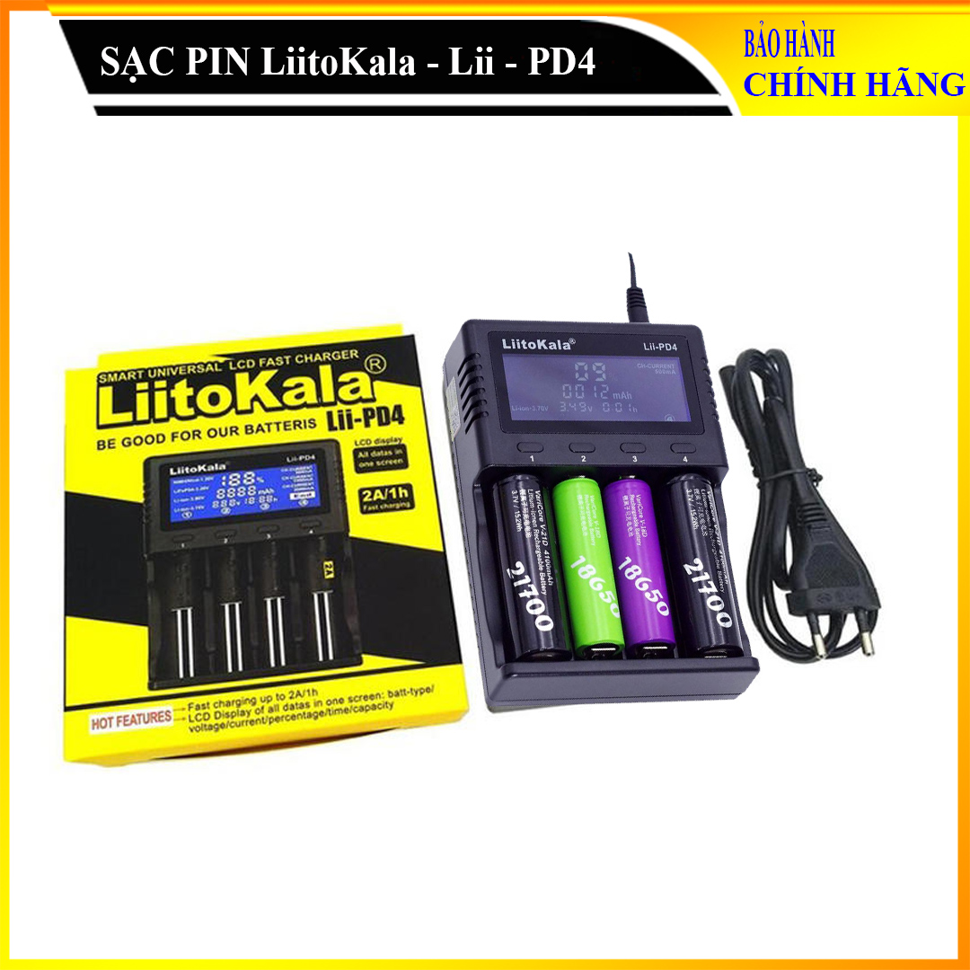 Bộ Sạc Pin Đa Năng LiitoKala Lii-PD4 - bộ sạc thông minh 4 cổng có khả năng đo pin và sạc hầu hết các loại pin Li-ion, Ni-MH - Lii-PD4