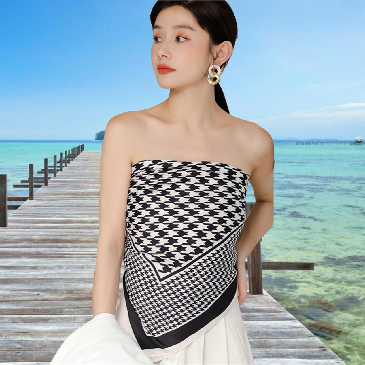 Khăn Lụa quàng cổ Vuông 90x90 Cm Choàng Vai - Khăn lụa Nikendo  KL2