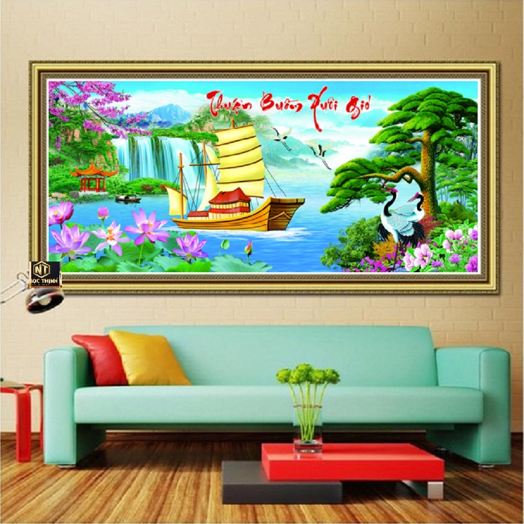 Tranh chấm hạt,  đính đá,  chấm đá, tranh cườm cao cấp Venus Thuận Buồm Xuôi Gió -KT: 150x65Cm