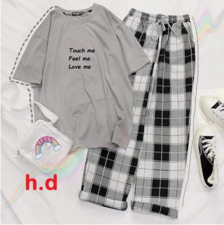 Sét áo touch me + quần kẻ karo đen HĐ12