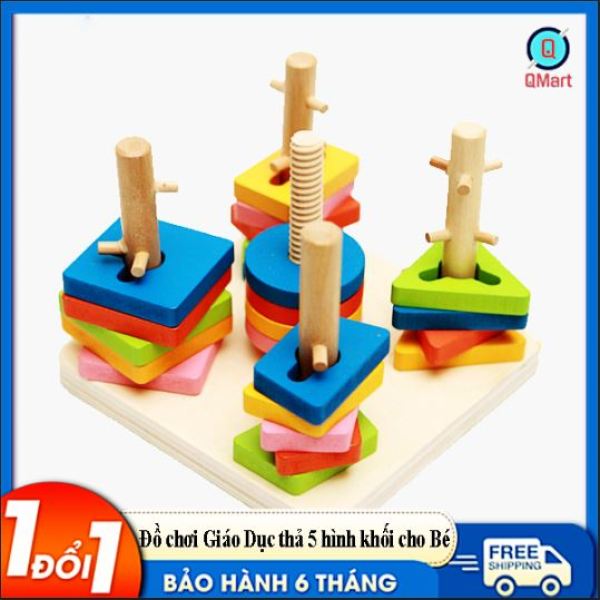 Đồ chơi giáo dục - trò chơi thả 5 hình khối bằng gỗ nhiều màu cho bé phát triển vận động và tư duy thông minh đẹp, an toàn và bền cho bé.