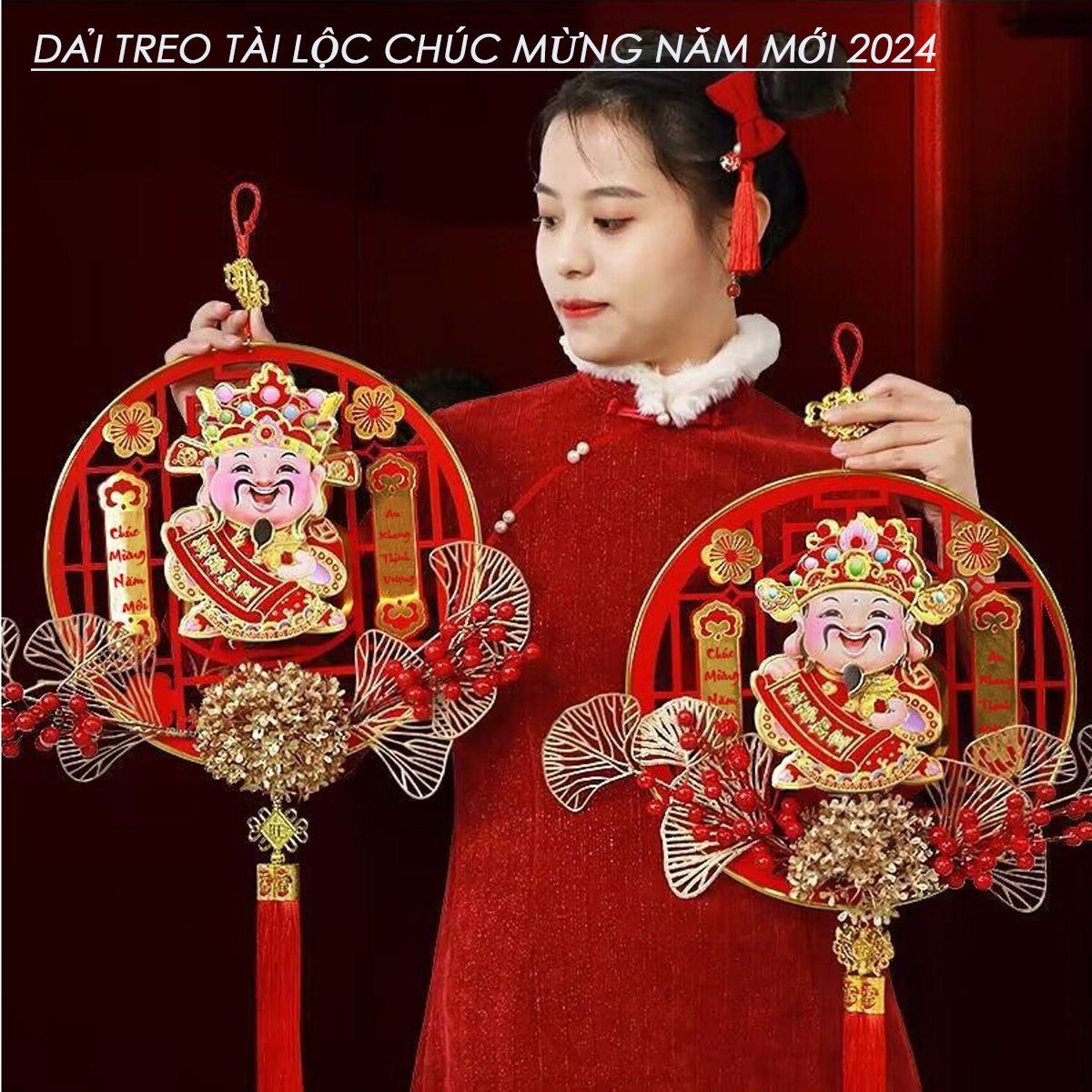 Dải treo thần tài lắc đầu gọi tài lộc,Trang trí may mắn, tài lộc,Dải treo thần tài tết giáp thìn 2024 bản tiếng việt, Thần tài treo cửa treo tường cầu may mắn tài lộc decor trang trí nhà cửa, Dải Thần tài lắc đầu