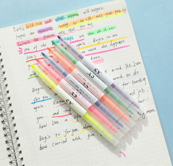 Set 6 cây bút dạ quang 2 đầu Pastel, bút Highlight HXGS Trang Trí Sổ Bullet Journal