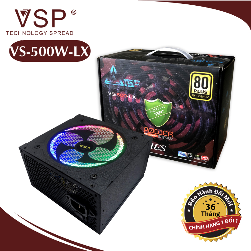 Bảng giá Nguồn Công Suất Thực VSP 500W Led RGB Full Box - Bảo Hành 36 tháng Phong Vũ
