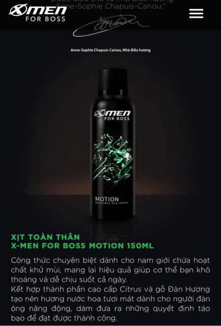 Xịt khử mùi XMen For Boss Motion /Luxury 150ml