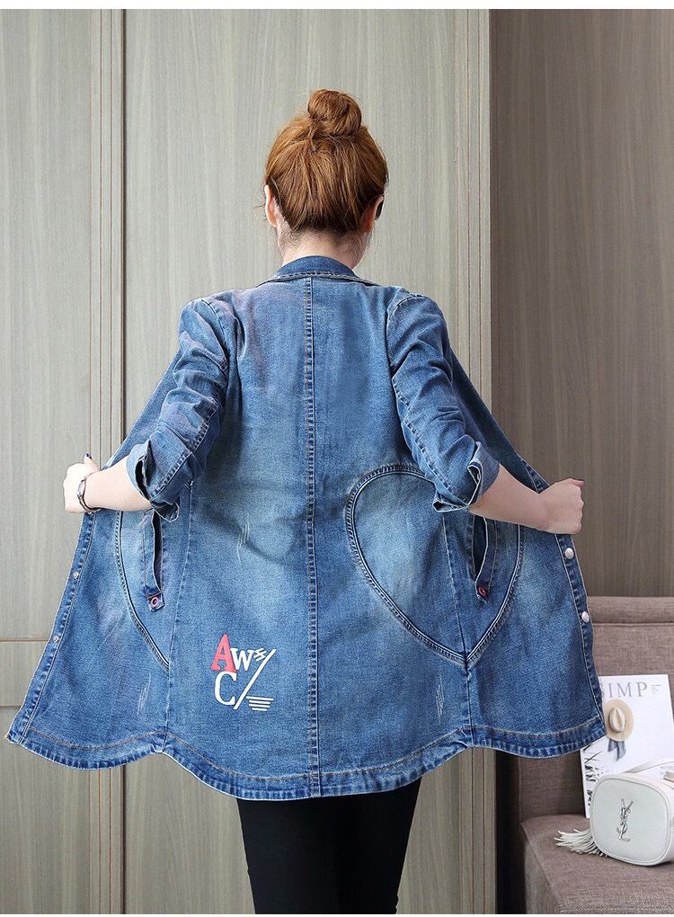 Áo khoác jean dài cổ sơ mi size M L