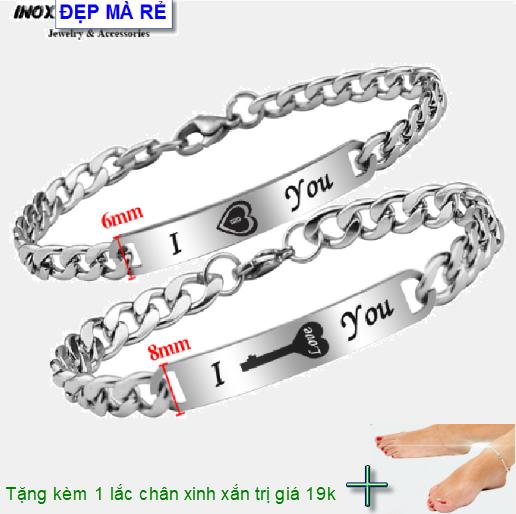 (Gift 01 ankle chains) bangles couple stainless steel đẹp that cheap engraved letters I ï/ñ you-selling price as above is 1 pair as picture