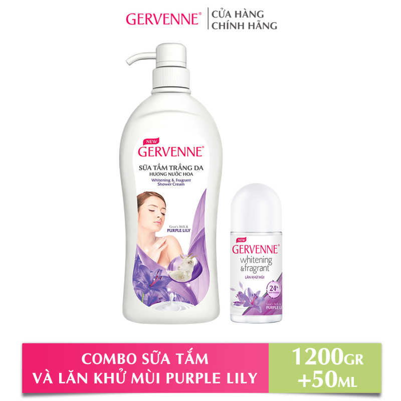 Combo Sữa tắm Gervenne  Purple Lily 1200gr và Lăn khử mùi Purple Lily 50ml